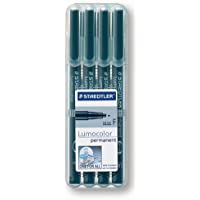 STAEDTLER Lumocolor 318-9WP4HZST- Rotuladores de Punta Fina de Color Negro- Caja con 4 Marcadores de Punta Fina